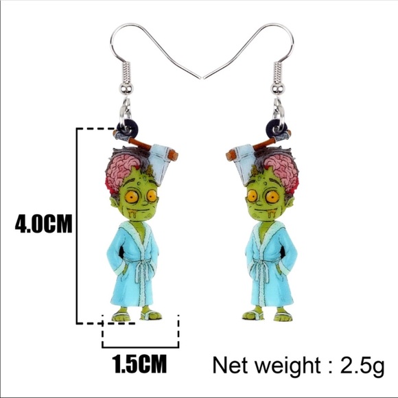 Bathrobe Zombie Acrylic Earrings Halloween - Picture 6 of 7